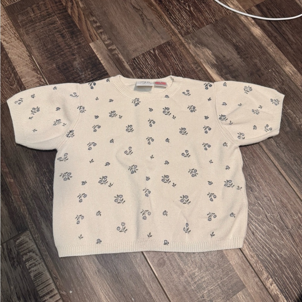 Zara Toddler Cream Shirt with Blue Floral Pattern